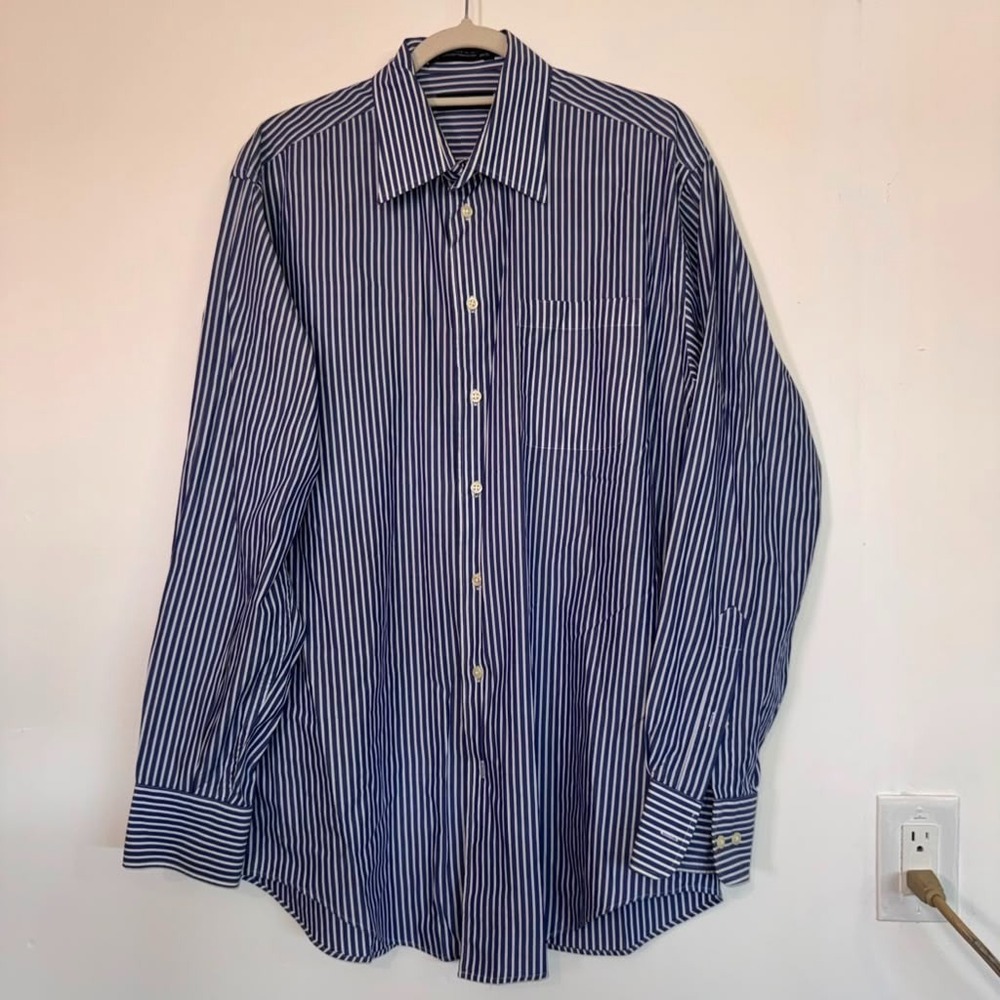 Nautica Men's Sz 16.5 (34/35) Blue Striped Button Up Dress Shirt Work Office